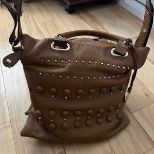Vince Camuto Women’s Brown Studded Leather Shoulder Bag